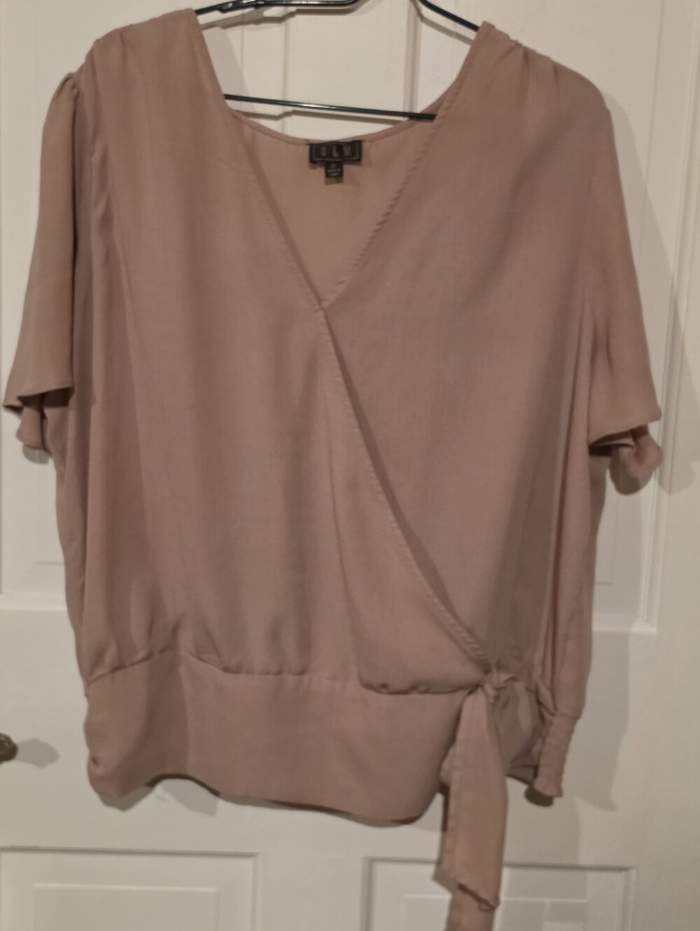 O.L.M. Mauve Faux Wrap Smocked Waist Blouse Size 2X Plus